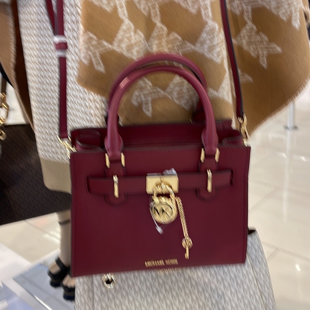Michael Kors Hamilton Small Satchel Shoulder Crossbody Bag Dark Cherry COLOR - Picture 11 of 15